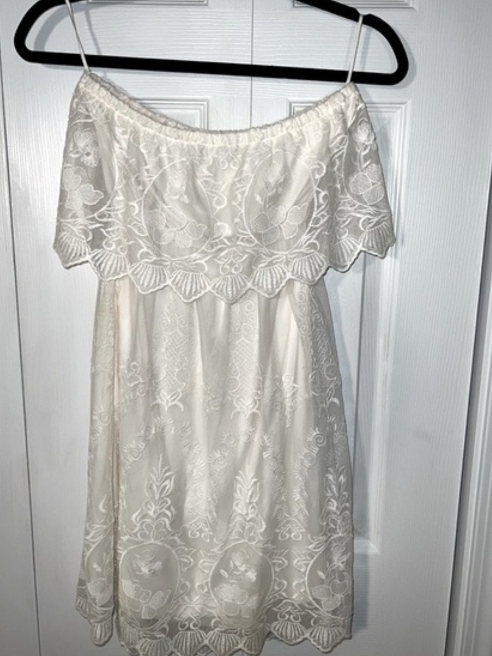 Express Off White Strapless Lace Overlay Dress Small